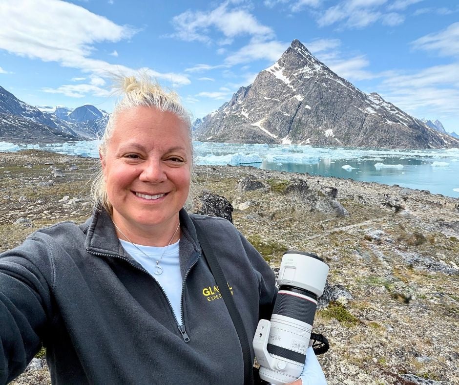 Erika Commisso on deck in East Greenland aboard National Geographic Resolution.